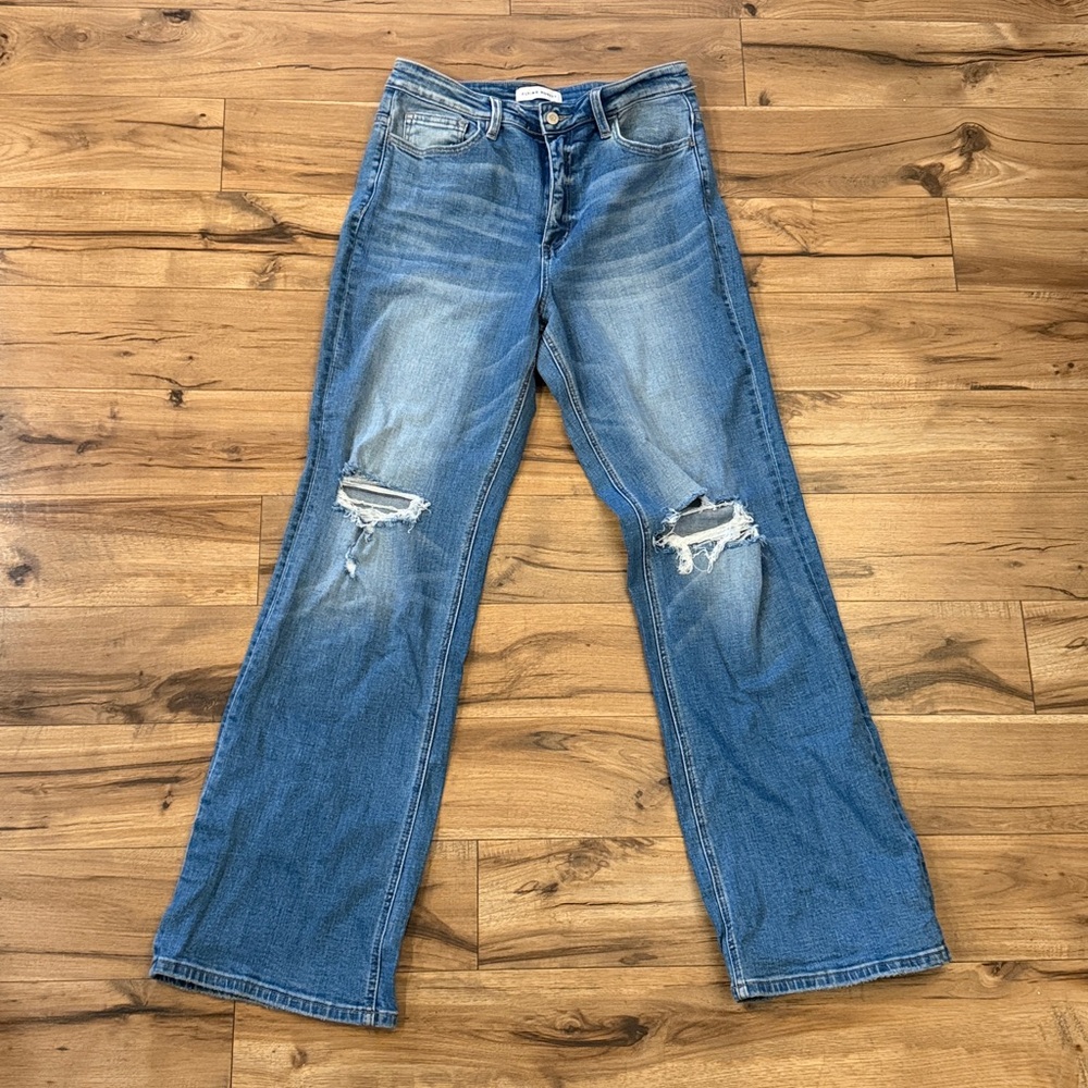 Flying Monkey Jeans Womens 30 High Rise Medium Wash Ripped denim flare  Talll